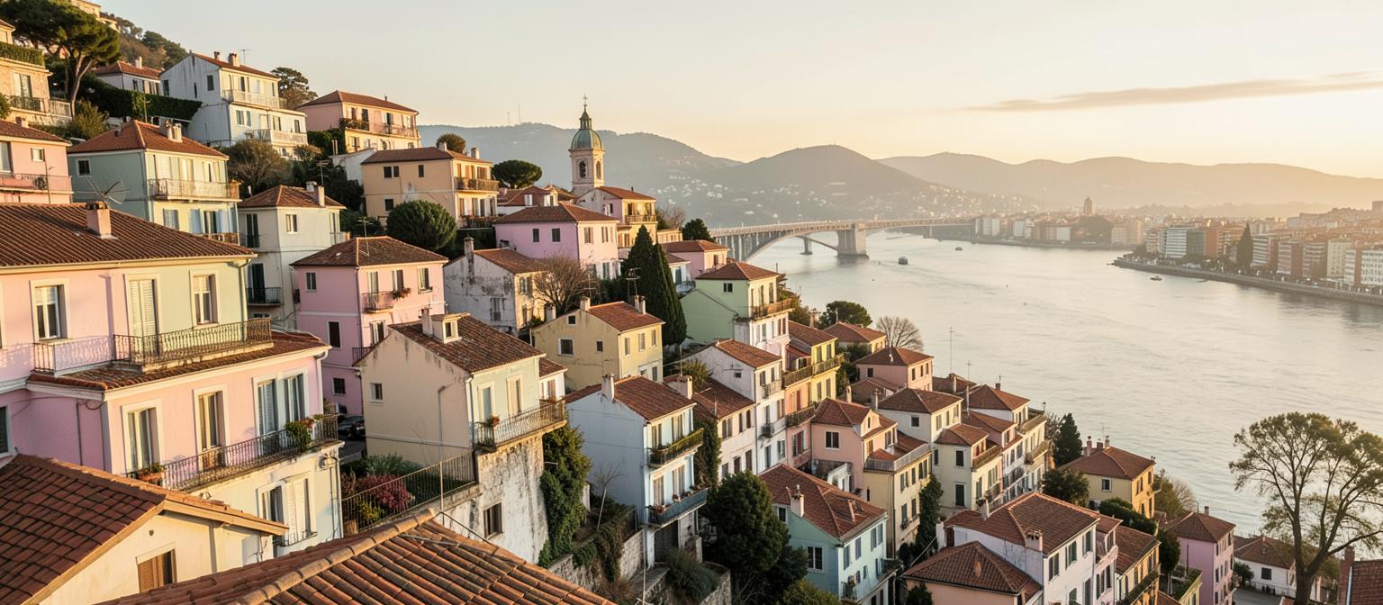 Lisbon hillside houses with terracotta roofs above the Tagus river